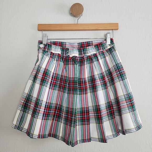 NEW Aerie White Red Green Plaid Pleated Mini Skirt Small - Picture 6 of 8